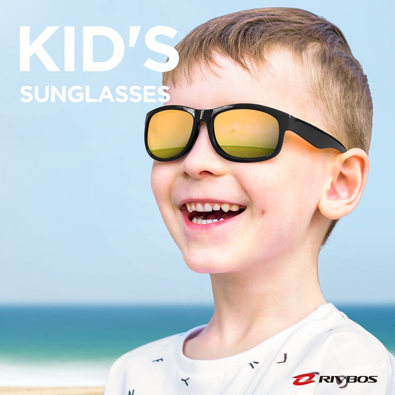 RIVBOS Kids Sunglasses Boys with Strap Polarized Rubber Flexible Shades for Toddler and Children Age 3-10 RBK023-1 Black Coating Lens - Image 2